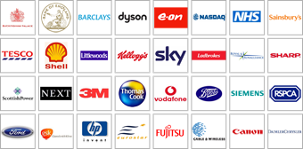 Grafisk visning av logoer fra selskaper som bruker Galleon-produkter